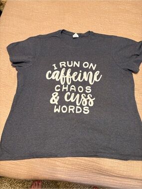 Girls' Navy Graphic Tee - 'I Run on Caffeine'